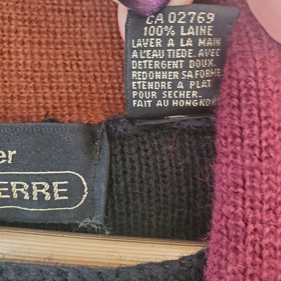 Vintage Black Wool Color Block Pull Over Style Unisex Sweater Attached Scarf L - Picture 5 of 11